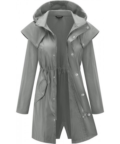 Women's Long Rain Jackets Waterproof Lightweight Hooded Packable Rain Coats Detachable Cape Grey $20.51 Jackets