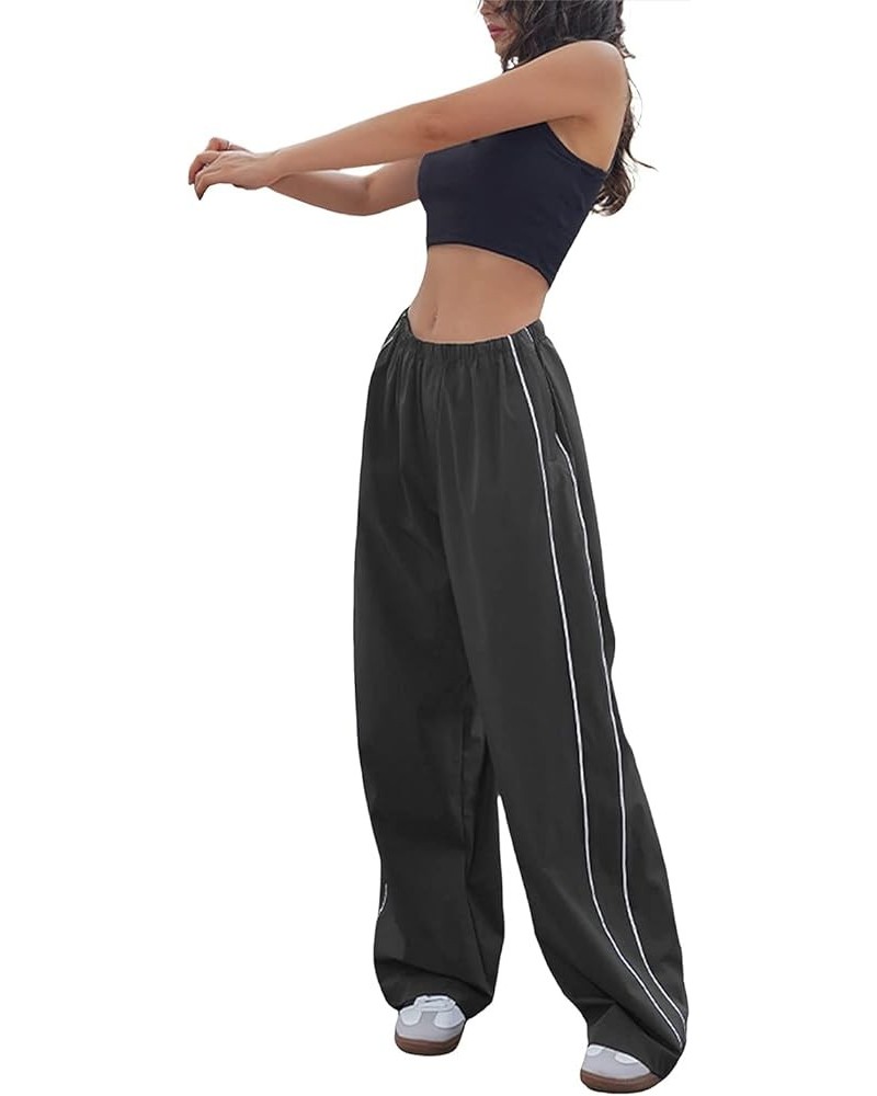 Women Parachute Pants High Waist Wide Leg Baggy Cargo Pants Y2K Track Pants Jogger Lounge Trousers Streetwear Drak Grey $14.7...