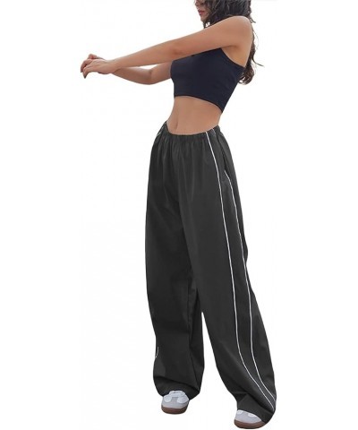 Women Parachute Pants High Waist Wide Leg Baggy Cargo Pants Y2K Track Pants Jogger Lounge Trousers Streetwear Drak Grey $14.7...