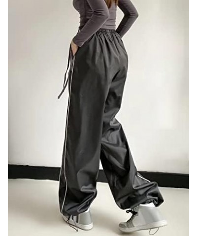 Women Parachute Pants High Waist Wide Leg Baggy Cargo Pants Y2K Track Pants Jogger Lounge Trousers Streetwear Drak Grey $14.7...