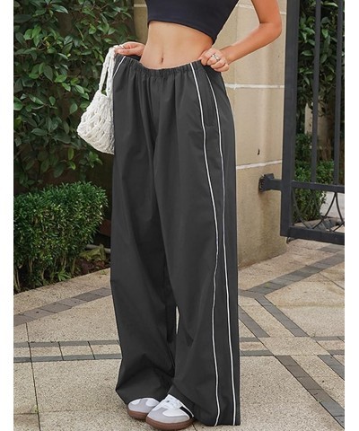 Women Parachute Pants High Waist Wide Leg Baggy Cargo Pants Y2K Track Pants Jogger Lounge Trousers Streetwear Drak Grey $14.7...