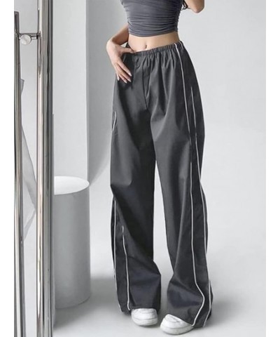 Women Parachute Pants High Waist Wide Leg Baggy Cargo Pants Y2K Track Pants Jogger Lounge Trousers Streetwear Drak Grey $14.7...