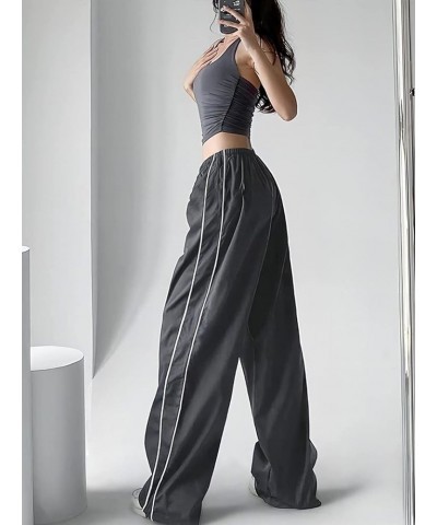 Women Parachute Pants High Waist Wide Leg Baggy Cargo Pants Y2K Track Pants Jogger Lounge Trousers Streetwear Drak Grey $14.7...