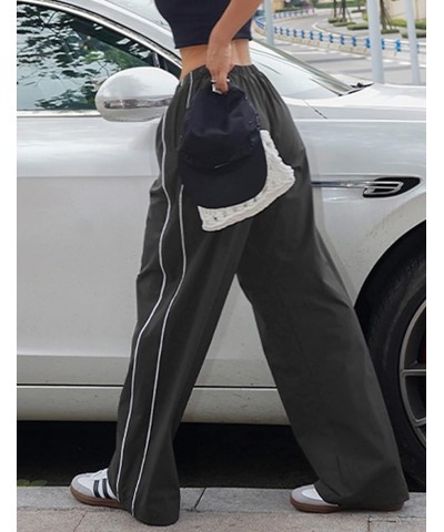 Women Parachute Pants High Waist Wide Leg Baggy Cargo Pants Y2K Track Pants Jogger Lounge Trousers Streetwear Drak Grey $14.7...