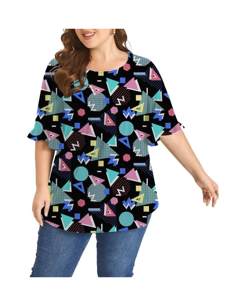 Women Plus Size 80's 90's Shirt 90's Outfits Retro Disco Party Tops Plus Size Ruffle Sleeve Blouse Black $10.25 Blouses