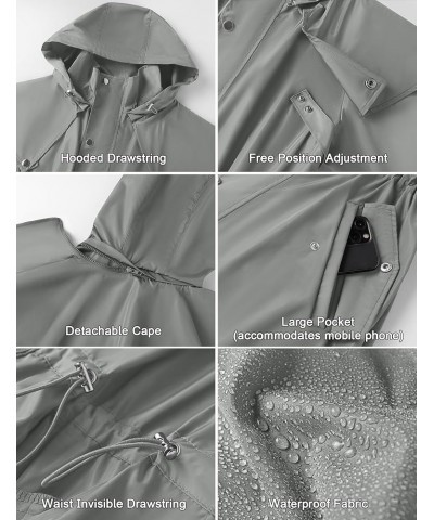 Women's Long Rain Jackets Waterproof Lightweight Hooded Packable Rain Coats Detachable Cape Grey $20.51 Jackets