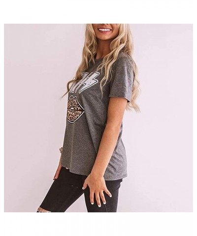 Womens Kiss Letter Print Leopard Lips Casual Round Neck Short Sleeve Tee Tops T-Shirt Grey $9.89 T-Shirts