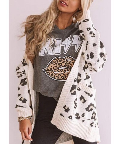 Womens Kiss Letter Print Leopard Lips Casual Round Neck Short Sleeve Tee Tops T-Shirt Grey $9.89 T-Shirts