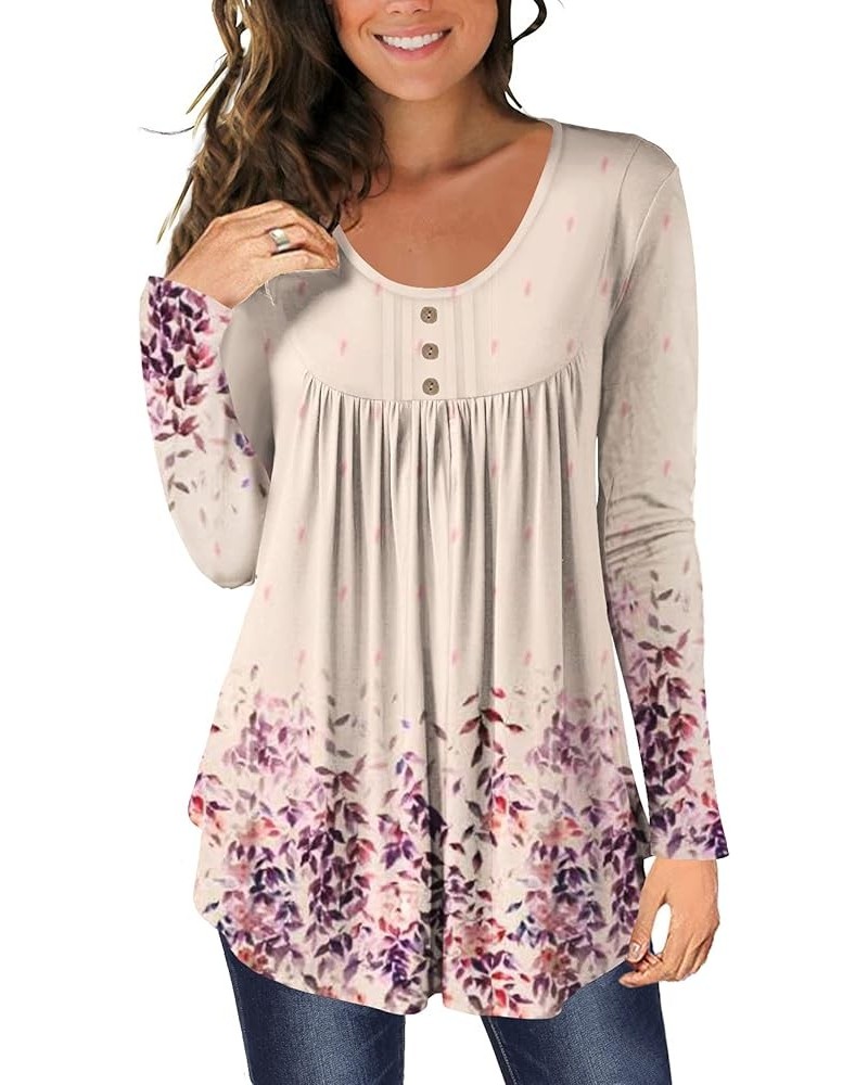 Women's Casual Tunic Tops To Wear With Leggings Long Sleeve Henley Blouses Botton Up Shirts Light Print $10.50 Tops