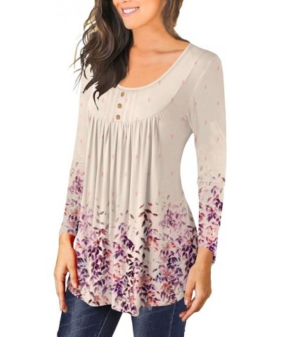 Women's Casual Tunic Tops To Wear With Leggings Long Sleeve Henley Blouses Botton Up Shirts Light Print $10.50 Tops