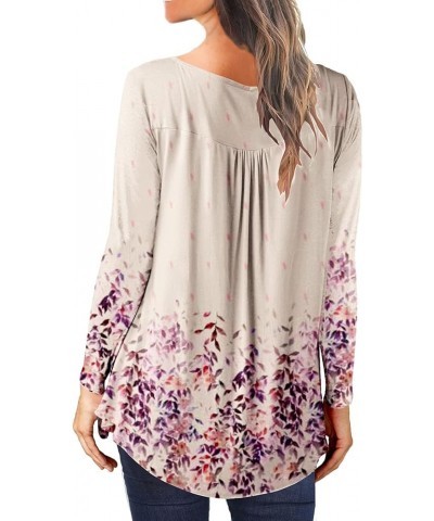 Women's Casual Tunic Tops To Wear With Leggings Long Sleeve Henley Blouses Botton Up Shirts Light Print $10.50 Tops