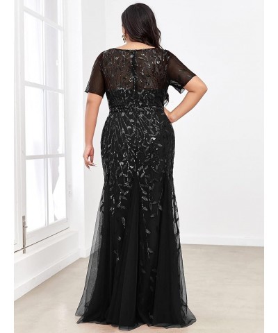 Women's Plus Size Sequin Short Sleeves Embroidery Mermaid Maxi Evening Dress 07707-PZUSA Black $36.89 Dresses