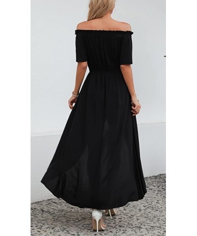 Women's Off Shoulder Floral Flowy Party Split Maxi Romper Dress Long Summer Beach Sundress Black $16.10 Dresses