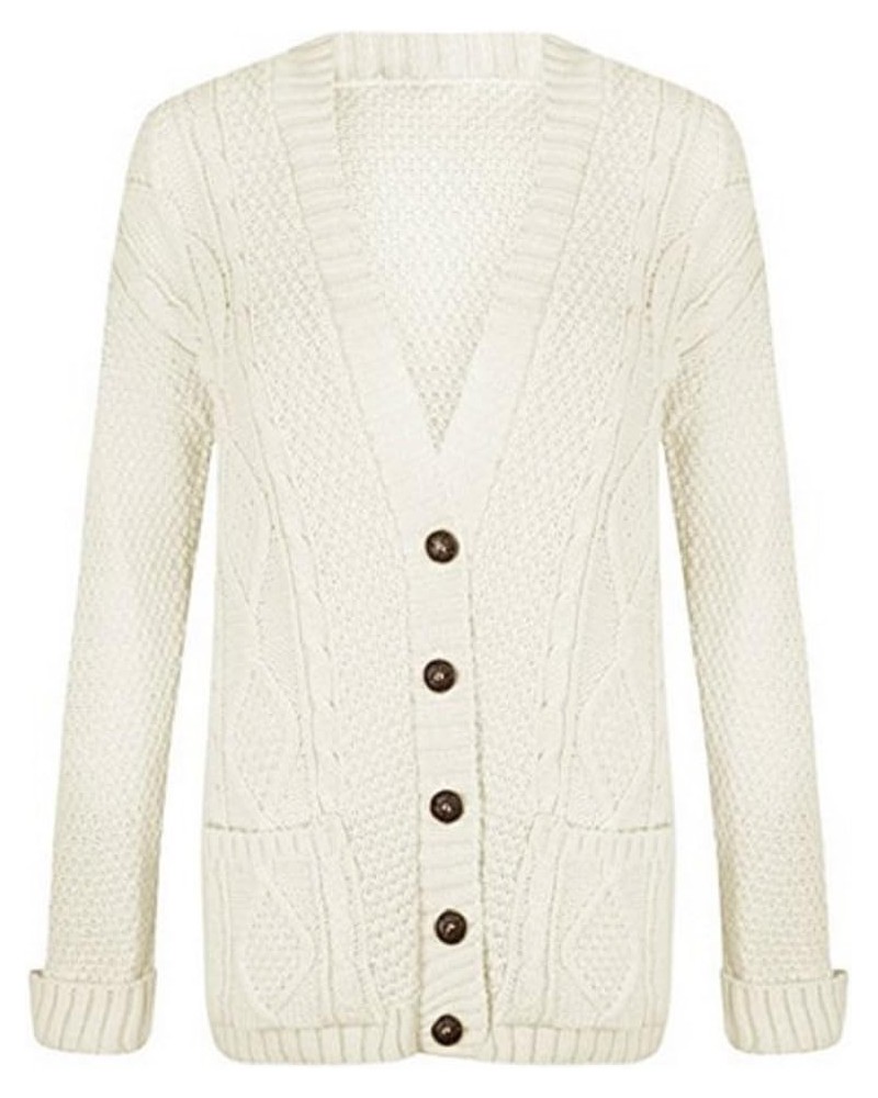 Women's Ladies Long Sleeve Pocket Cable Knit Chunky Cardigan Size 6-24 Cream $14.70 Sweaters