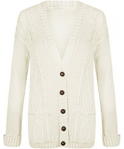 Women's Ladies Long Sleeve Pocket Cable Knit Chunky Cardigan Size 6-24 Cream $14.70 Sweaters