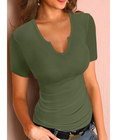 Womens Summer T-Shirts Basic V Neck Sexy Short Sleeve Fitted Ribbed Casual Shirts A-green $13.77 T-Shirts