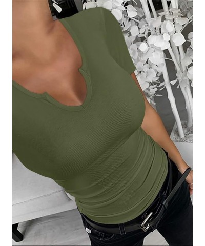 Womens Summer T-Shirts Basic V Neck Sexy Short Sleeve Fitted Ribbed Casual Shirts A-green $13.77 T-Shirts