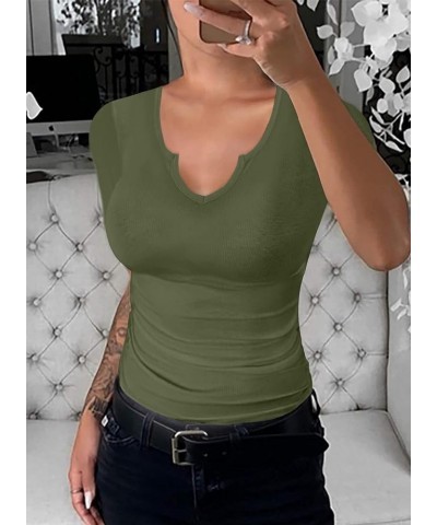 Womens Summer T-Shirts Basic V Neck Sexy Short Sleeve Fitted Ribbed Casual Shirts A-green $13.77 T-Shirts