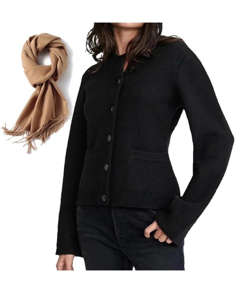 Describeu Cardigan,Ultra-Soft Button Cardigan,Slimming Button Cardigan Sweater Women with Pockets Black $13.44 Sweaters