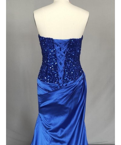 Sexy Sequin Mermaid Prom Dress Sleeveless Long Satin Evening Gown with Slit Plus Size Royal Blue $42.75 Dresses