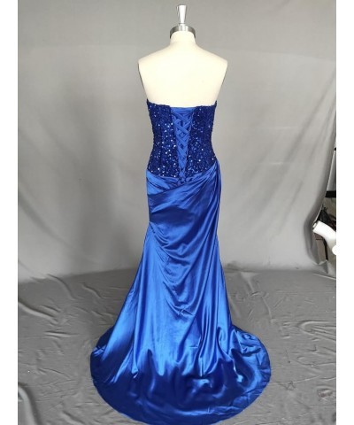 Sexy Sequin Mermaid Prom Dress Sleeveless Long Satin Evening Gown with Slit Plus Size Royal Blue $42.75 Dresses