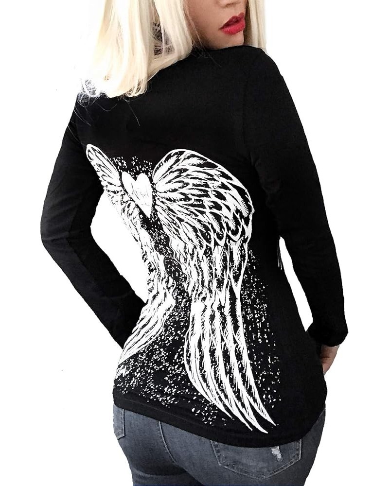 Sexy Angel Wings Punk Goth Tattoo Ladies Biker Tee Long Sleeve T-Shirt Black Ls Angel $11.07 T-Shirts