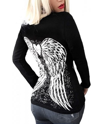 Sexy Angel Wings Punk Goth Tattoo Ladies Biker Tee Long Sleeve T-Shirt Black Ls Angel $11.07 T-Shirts