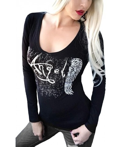 Sexy Angel Wings Punk Goth Tattoo Ladies Biker Tee Long Sleeve T-Shirt Black Ls Angel $11.07 T-Shirts