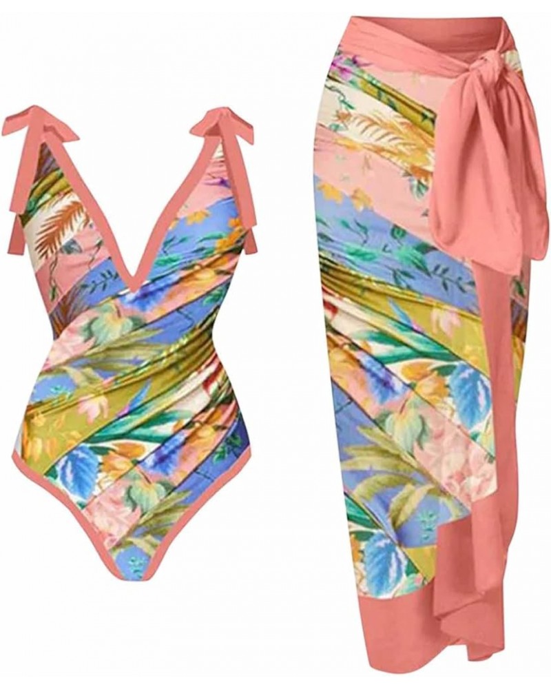 Traje de baño de dos piezas para Mujer, Falda Playa Traje baño Estampado Floral 2 piezas Traje baño Verano Playa X-166 Pink $...