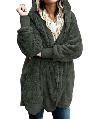 Fuzzy Jackets for Women with Hood Zip Up Plus Size Coat Plush Fleece Cardigan Cozy Draped Outerwear with Pockets 1-army Green...