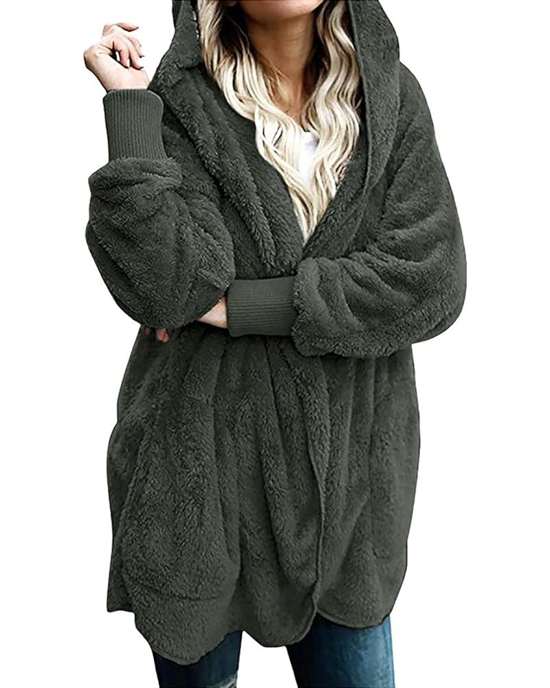 Fuzzy Jackets for Women with Hood Zip Up Plus Size Coat Plush Fleece Cardigan Cozy Draped Outerwear with Pockets 1-army Green...