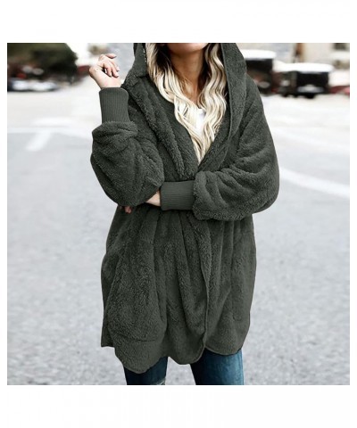 Fuzzy Jackets for Women with Hood Zip Up Plus Size Coat Plush Fleece Cardigan Cozy Draped Outerwear with Pockets 1-army Green...