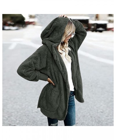 Fuzzy Jackets for Women with Hood Zip Up Plus Size Coat Plush Fleece Cardigan Cozy Draped Outerwear with Pockets 1-army Green...