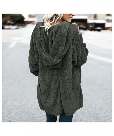 Fuzzy Jackets for Women with Hood Zip Up Plus Size Coat Plush Fleece Cardigan Cozy Draped Outerwear with Pockets 1-army Green...