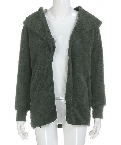 Fuzzy Jackets for Women with Hood Zip Up Plus Size Coat Plush Fleece Cardigan Cozy Draped Outerwear with Pockets 1-army Green...