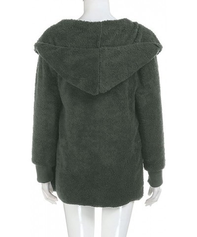 Fuzzy Jackets for Women with Hood Zip Up Plus Size Coat Plush Fleece Cardigan Cozy Draped Outerwear with Pockets 1-army Green...