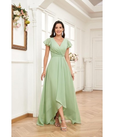 High Low Short Sleeve Bridesmaid Dresses for Women Chiffon Ruched A Line Prom Formal Evening Gowns Dusty Rose $30.75 Dresses