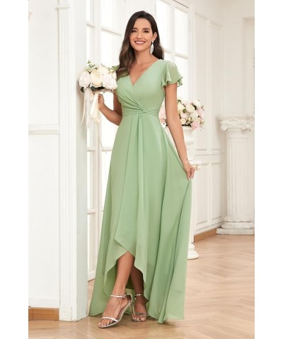 High Low Short Sleeve Bridesmaid Dresses for Women Chiffon Ruched A Line Prom Formal Evening Gowns Dusty Rose $30.75 Dresses