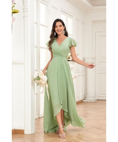 High Low Short Sleeve Bridesmaid Dresses for Women Chiffon Ruched A Line Prom Formal Evening Gowns Dusty Rose $30.75 Dresses