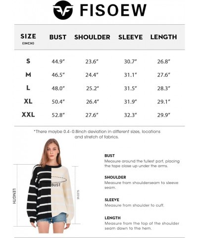 Womens Striped Pullover Sweater Crew Neck Long Sleeve Knitted Color Block Casual Loose Lightweight Sweaters for Women 1-black...