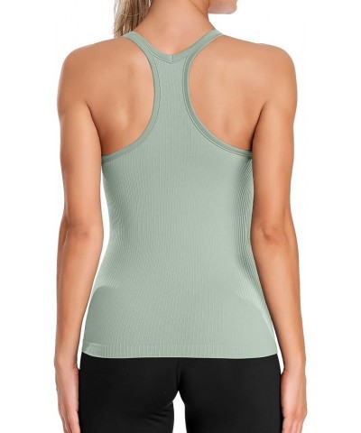 Ribbed Workout Tank Tops for Women with Built in Bra Tight Racerback Scoop Neck Athletic Top Light Green $11.07 Activewear