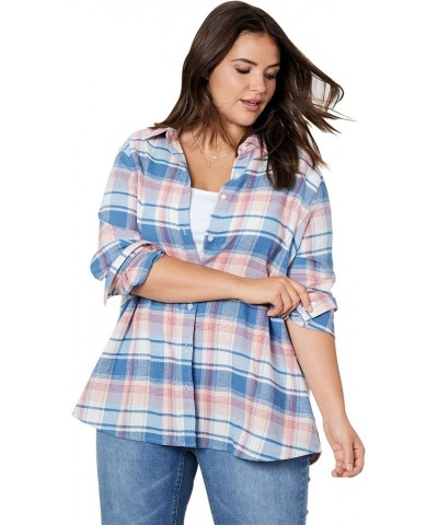 Women's Plus Size Plaid Flannel Shirt Rose Blush Plaid $22.66 Blouses