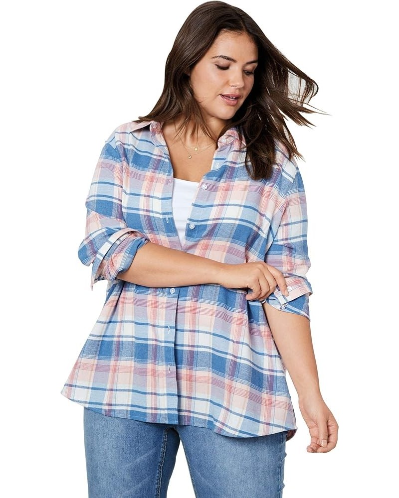 Women's Plus Size Plaid Flannel Shirt Rose Blush Plaid $22.66 Blouses