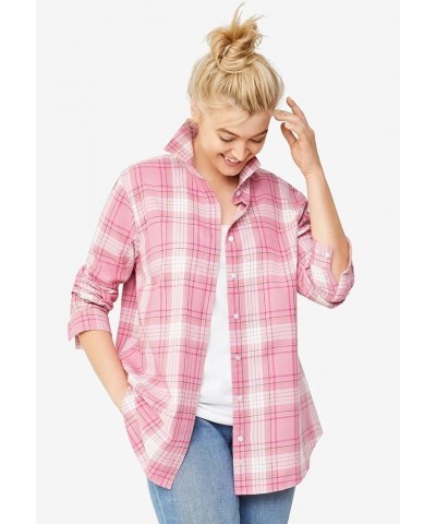 Women's Plus Size Plaid Flannel Shirt Rose Blush Plaid $22.66 Blouses