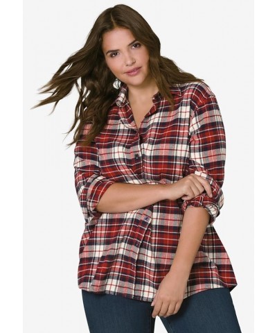 Women's Plus Size Plaid Flannel Shirt Rose Blush Plaid $22.66 Blouses