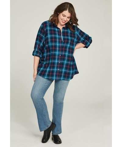 Women's Plus Size Plaid Flannel Shirt Rose Blush Plaid $22.66 Blouses