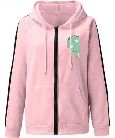 Oversized Sweatshirt for Teen Big Girls Casual Zipper Hooded Jacket Kawaii Dinosaur Print Long Coats Pink-c $9.41 Jackets