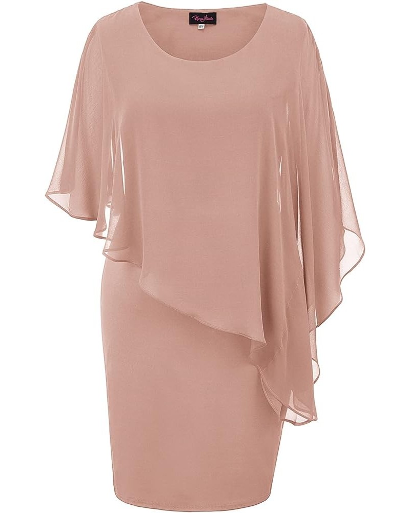 Women's Sleeveless Cape Dress with Chiffon Overlay Bodycon Pencil Dress Dark Pink $30.20 Dresses