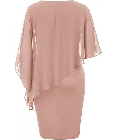 Women's Sleeveless Cape Dress with Chiffon Overlay Bodycon Pencil Dress Dark Pink $30.20 Dresses