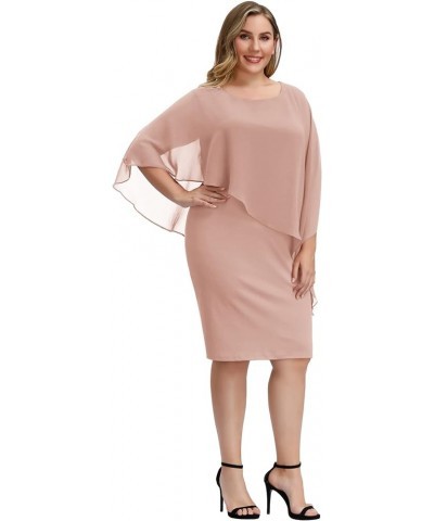 Women's Sleeveless Cape Dress with Chiffon Overlay Bodycon Pencil Dress Dark Pink $30.20 Dresses